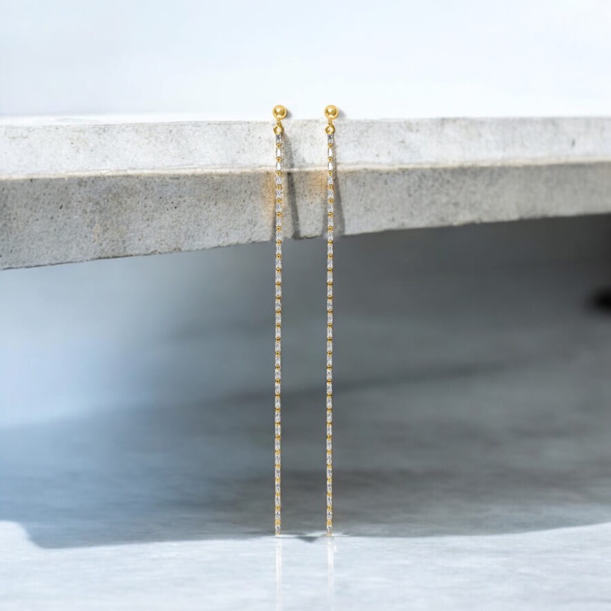 Baguette Drop Chain Earrings