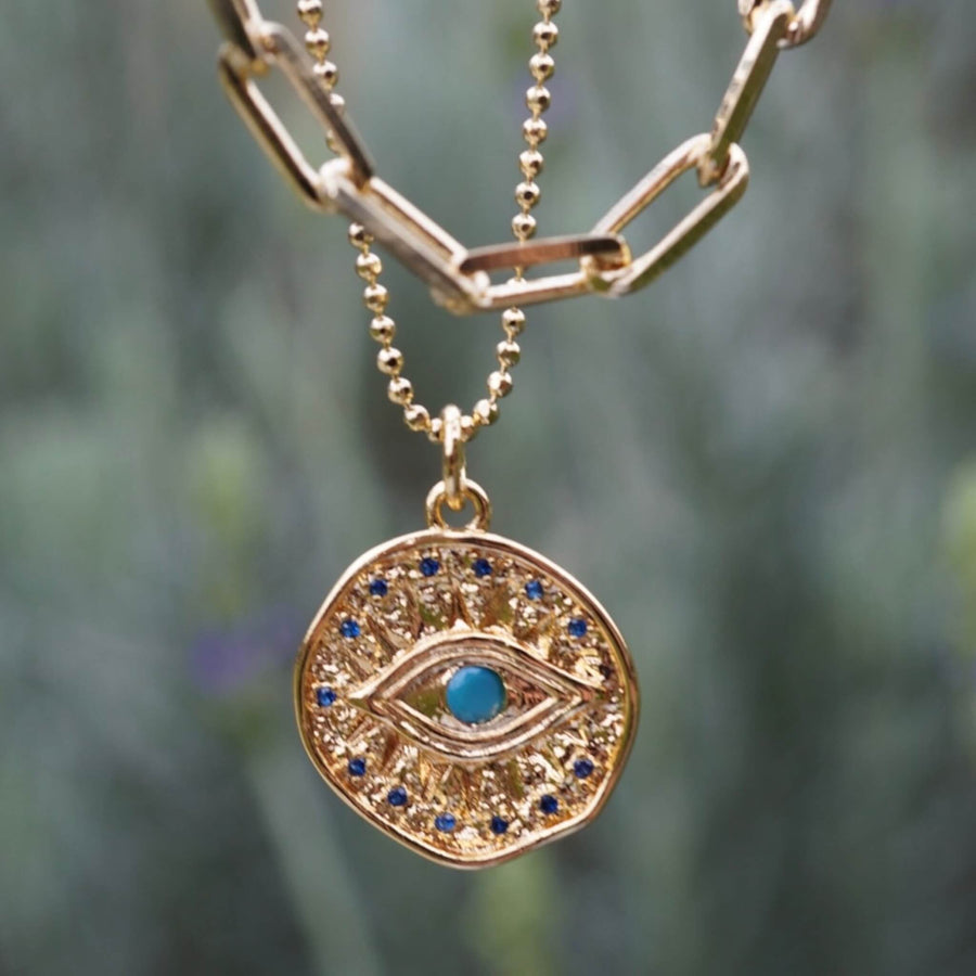 Turquoise Evil Eye Coin Necklace