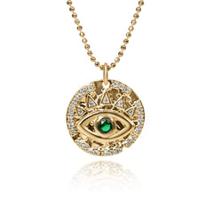 Emerald Evil Eye Coin Necklace