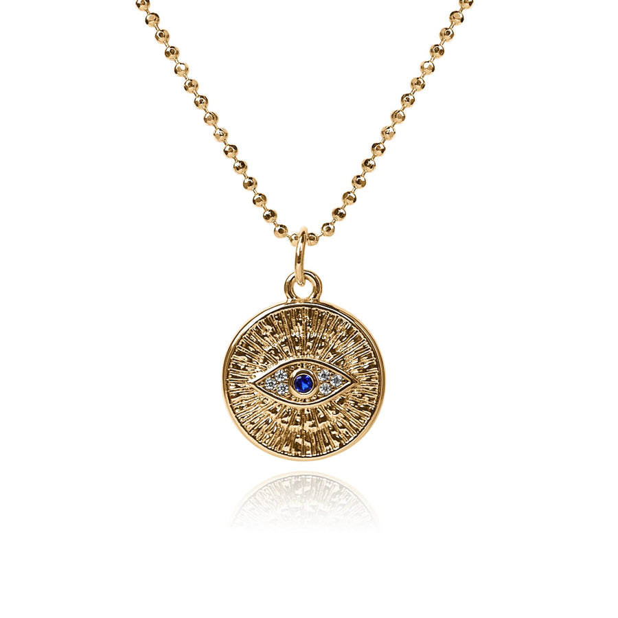 Sapphire Sunburst Evil Eye Coin Necklace