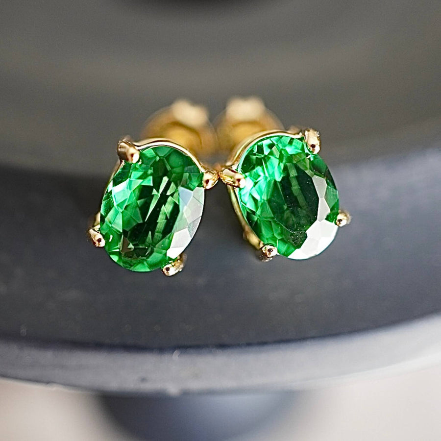 Oval Emerald Stud Earrings – Nomie - Main Image