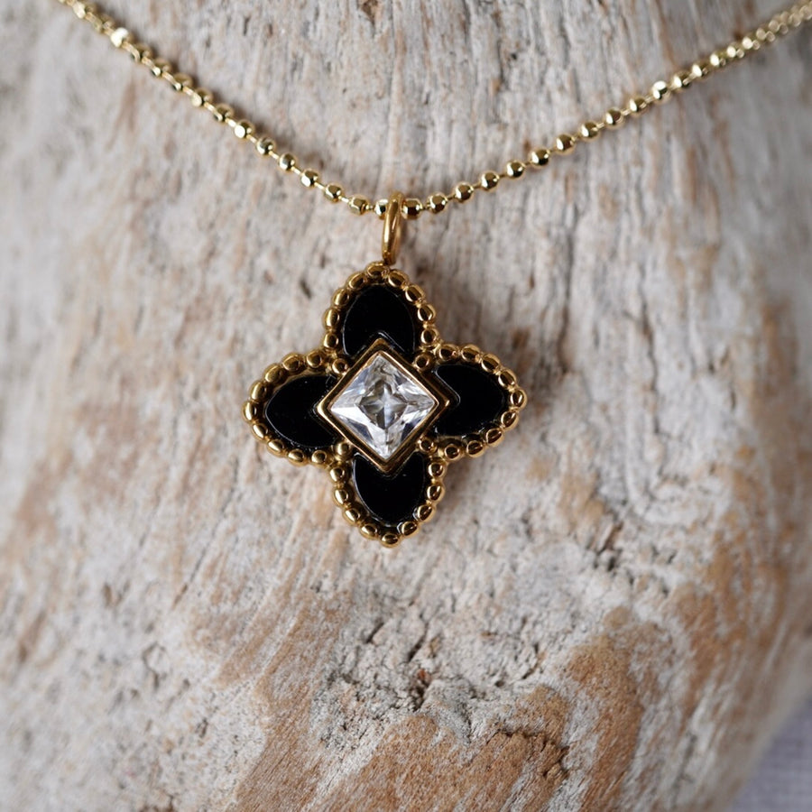 Black Diamond Lotus Flower Necklace