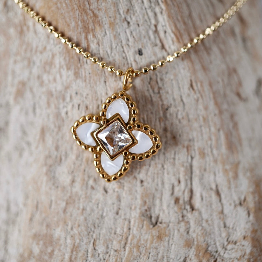 White Diamond Lotus Necklace