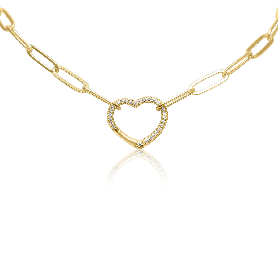 Front Clasp Diamond Heart Paperclip Chain