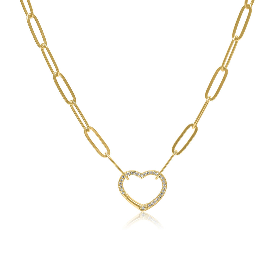 Front Clasp Diamond Heart Paperclip Chain