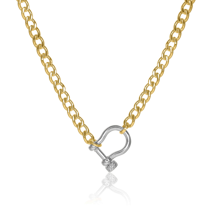 Silver & Gold Horseshoe Screw Carabiner Mini Cuban Chain Necklace
