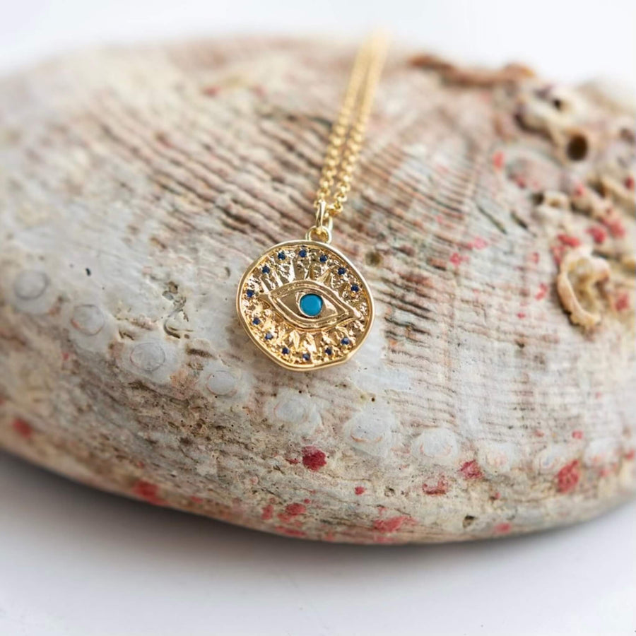 Turquoise Evil Eye Coin Necklace