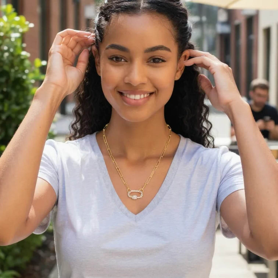 Diamond Screw Carabiner Paperclip Chain Necklace