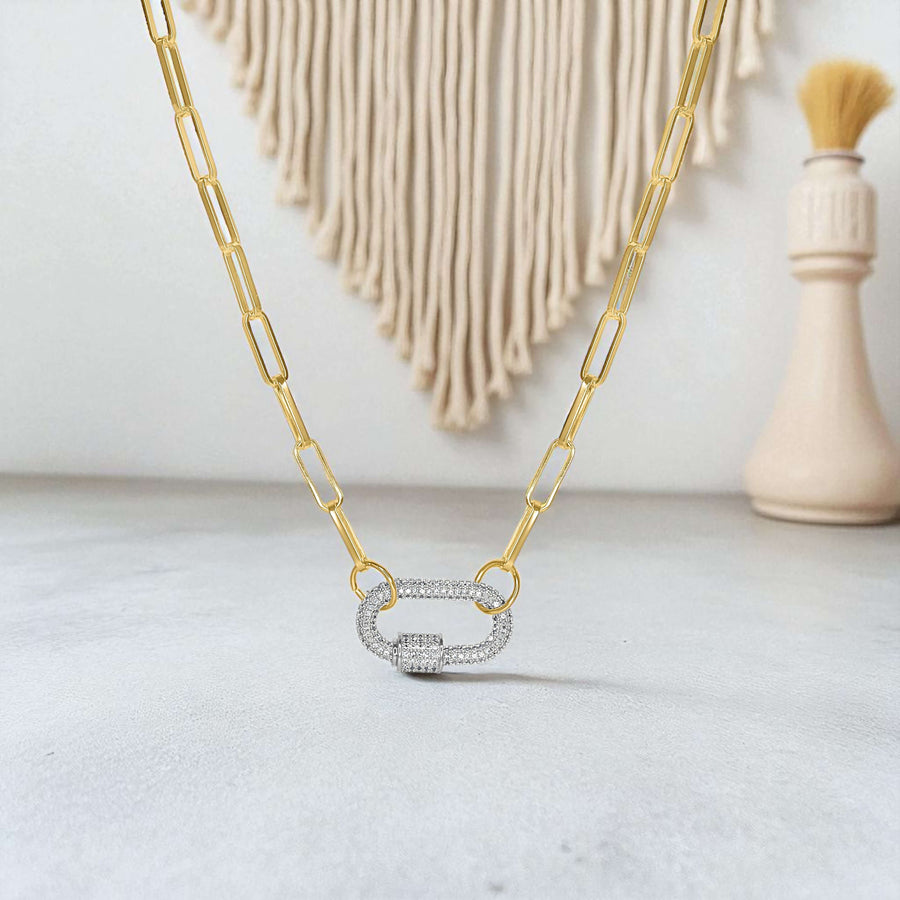 Diamond Screw Carabiner Paperclip Chain Necklace