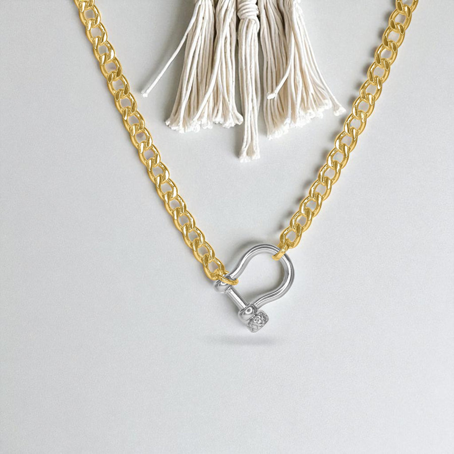 Silver & Gold Horseshoe Screw Carabiner Mini Cuban Chain Necklace