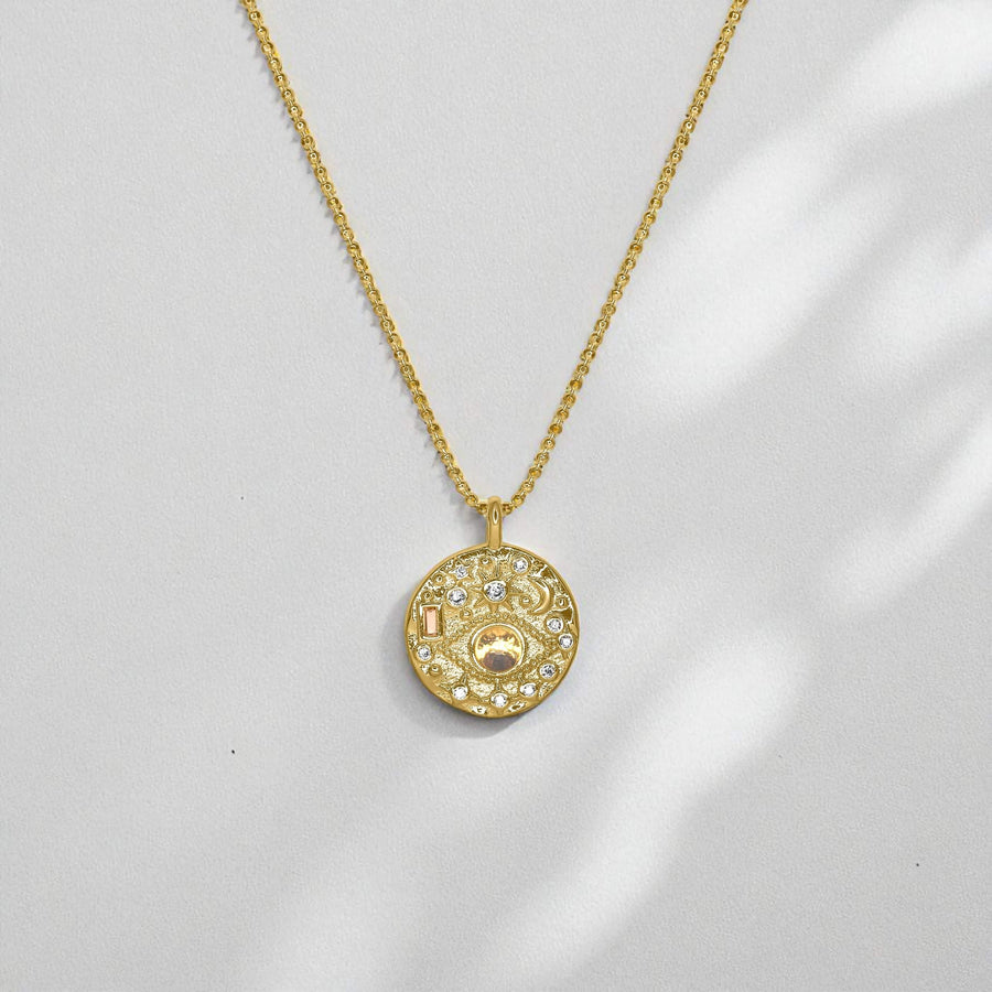 Moonstone Evil Eye Coin Necklace